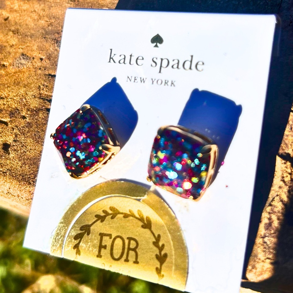 Kate Spade Sparkly Gold-Tone Stud Earrings – Multiglitter Finish, NWT - Picture 3 of 4